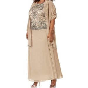 J Kara Beige Maxi Dress  Embellishments 10P new